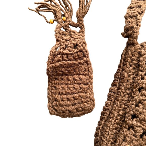 Handmade Crochet Brown Fringe Crossbody Bag & Pouch Set - Picture 4 of 7